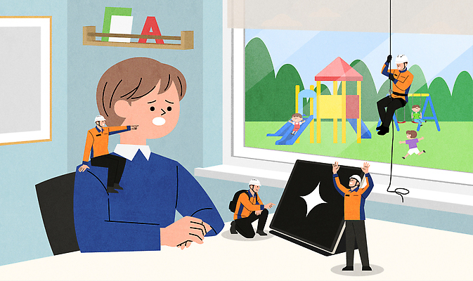 디자인 감정 컨셉 창문 관계 놀이 사람 내부 건물 라이프 파일형식 벡터 남자 주택 작업 놀이터 집중 창밖 가족 모션 일상 상상력 체험 즐거움 컬러 인테리어 실내 AI파일 일러스트 국내일러스트