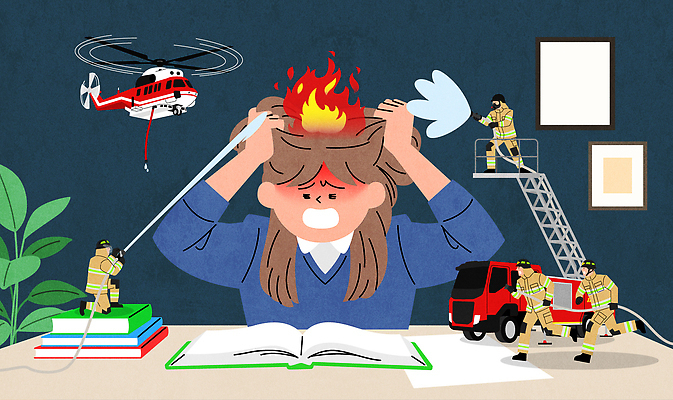 교육 감정 컨셉 비행기 사람 구조원 소방 사건 파일형식 벡터 스트레스 학생 학습 긴급 소방관 헬리콥터 화재 도움 압박 과제 지원 집중 불안 청소년 AI파일 일러스트 국내일러스트