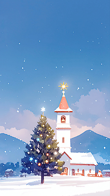 JPG 전통 크리스마스 겨울 일러스트 하늘 산 눈꽃 따뜻함 풍경 장식 빛 크리스마스트리 교회 고요 기쁨 휴일 풍경화 국내일러스트 계절 기념일 감정 종교건축 눈_날씨 건물 그림 파일형식