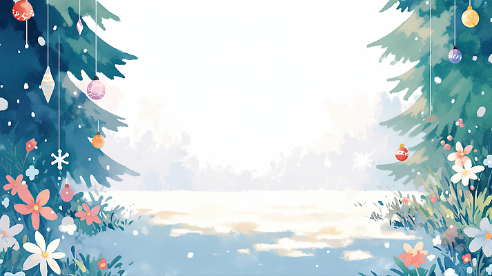 JPG 나무 꽃 컬러 백그라운드 크리스마스 겨울 일러스트 자연 풍경 장식 평화 축제 흰색 방울 숲 오브젝트 조화 뷰티풀 국내일러스트 식물 계절 기념일 컨셉 생태계 파일형식