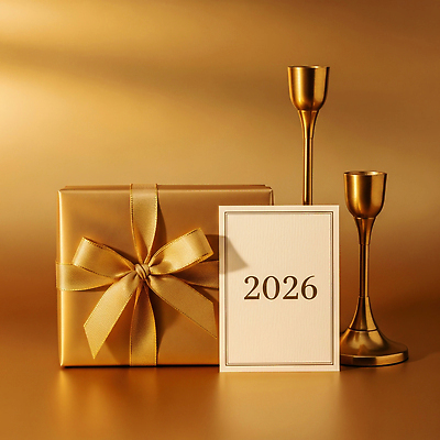 JPG 편집이미지 디자인 기념일 리본 백그라운드 포장 선물 장식 파티 축제 금색 촛대 초대 뷰티풀 2026년 편집실사 컬러 이벤트 연도 CG 파일형식