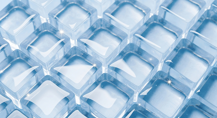 자연요소 식기 계절 컨셉 모션 CG 파일형식 얼음 투명 깨끗함 시원함 여름 물 빛 반짝임 일렬 차가움 음료 그릇 편집이미지 편집실사 JPG