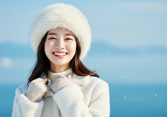 JPG 편집이미지 여자 행복 감정 바다 겨울 자연 날씨 사랑 웃음 해변 코트 흰색 청명 편집실사 계절 컬러 표정 사람 외투 CG 생태계 파일형식