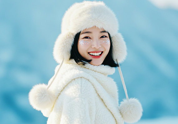 JPG 편집이미지 여자 패션 행복 겨울 미소 웃음 풍경 야외 반짝임 운동복 흰색 뷰티풀 편집실사 옷 계절 감정 컬러 모션 표정 사람 CG 파일형식