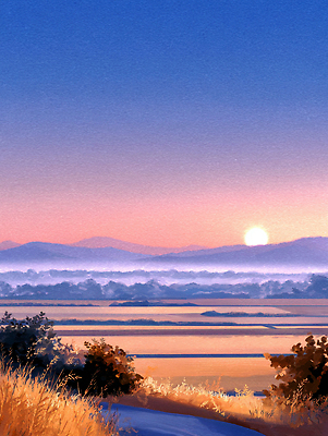 JPG 실루엣 여유 일러스트 자연 하늘 아침 산 풍경 초원 강 햇빛 농경지 평화 일출 고요 개울 뷰티풀 수평선 국내일러스트 주간 감정 컨셉 촬영기법 태양 농장 노을 생태계 파일형식