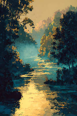 주간 자연요소 식물 계절 컬러 컨셉 날씨 휴식 태양 생태계 파일형식 강 물 아침 햇빛 나무 풍경 자연 평화 조용 금색 숲 반사 고요 맑음 여름 산책 여행 일러스트 국내일러스트 JPG