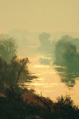 자연요소 식물 감정 컨셉 강 노을 그림 생태계 파일형식 자연 일몰 풍경 고요 나무 물 반사 평화 하늘 조화 컬러 여유 숲 강가 빛 물결 풍경화 감상 일러스트 국내일러스트 JPG