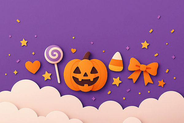JPG 편집이미지 디자인 별 리본 컬러 백그라운드 호박 사탕 이벤트 장식 파티 보라색 할로윈 페이퍼아트 설탕 AI포토 자연요소 채소 디저트 파일형식 AI콘텐츠
