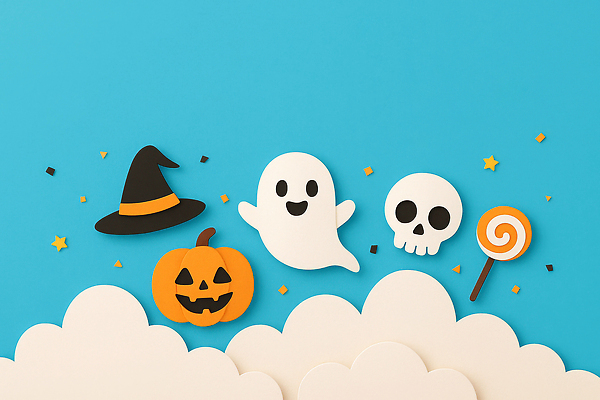 JPG 동물 편집이미지 감정 종이 백그라운드 호박 해골 사탕 장식 파란색 파티 할로윈 분위기 페이퍼아트 유령 마녀 AI포토 컬러 컨셉 채소 디저트 뼈 이벤트 파일형식 AI콘텐츠