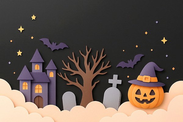 JPG 나무 편집이미지 캐릭터 종이 예술 백그라운드 호박 이벤트 장식 파티 어둠 할로윈 무덤 성 페이퍼아트 박쥐 AI포토 식물 건축물 채소 포유류 파일형식 AI콘텐츠