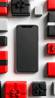 편집이미지 기념일 컬러 컨셉 이벤트 핸드폰 스마트기기 파일형식 스마트폰 선물 상자 빨간색 검은색 회색 디자인 배열 장식 생일 크리스마스 축하 테마 이미지편집 JPG