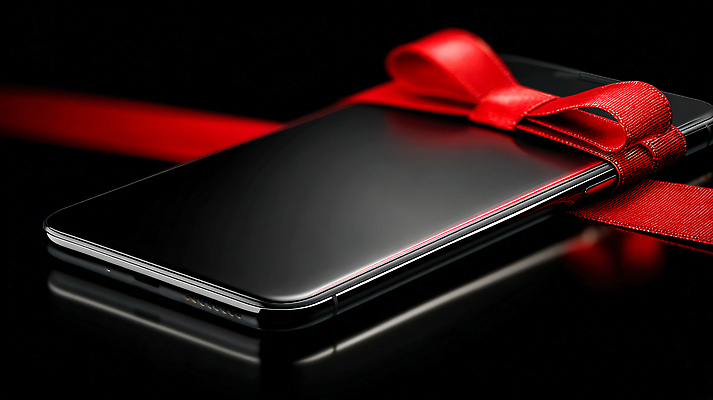 편집이미지 기념일 결혼 백그라운드 컨셉 이벤트 핸드폰 스마트기기 검은색 파일형식 스마트폰 리본 장식 선물 검은배경 축하 전자제품 모던 디자인 결혼식 생일 이미지편집 JPG