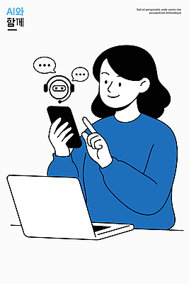 여자 일러스트 기술 대화 일상 노트북 스마트폰 학습 디지털 정보 작업 연결 집중 서비스 온라인 소통 소프트웨어 지원 채팅 AI_인공지능 국내일러스트 AI파일 교육 컨셉 말하기 사람 라이프 전자제품 핸드폰 스마트기기 파일형식 벡터