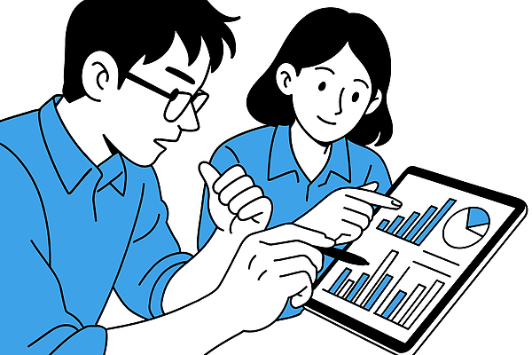 직업 컨셉 비즈니스 사람 전자제품 스마트기기 사무용품 파일형식 벡터 협력 자료 분석 회의 태블릿 그래프 서류판 의사소통 전문직 남자 여자 마케팅 전략 정보 기술 도구 통계 일러스트 국내일러스트 AI파일