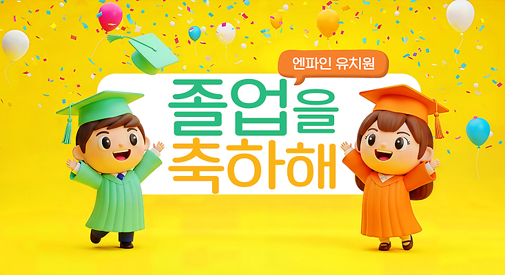 JPG 편집이미지 캐릭터 행복 어린이 졸업 졸업식 장식 친구 노란색 유치원 기쁨 축하 풍선 색종이 이미지편집 교육 감정 종이 컬러 컨셉 관계 사람 파일형식