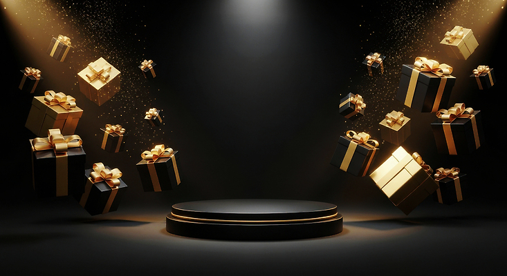 JPG 편집이미지 디자인 리본 조명 밝음 선물 공중 장식 상자 축제 금색 무대 분위기 떠있는 특별함 포디움 효과 이미지편집 컬러 컨셉 모션 파일형식