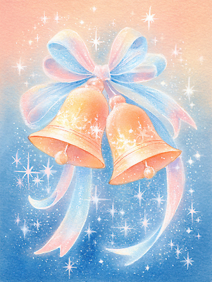 기념일 컬러 모션 파일형식 종 리본 금색 그림 반짝임 백그라운드 파란색 분홍색 예술 디자인 크리스마스 축제 장식 뷰티풀 색채 선물 손그림 창의성 일러스트 국내일러스트 JPG