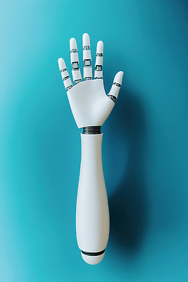 편집이미지 컬러 과학 컨셉 기술 신체부위 공예 파일형식 로봇 손 디자인 AI_인공지능 미래 기계 혁명 전자 수공예 파란색 백그라운드 과학기술 인체공학 이미지편집 JPG