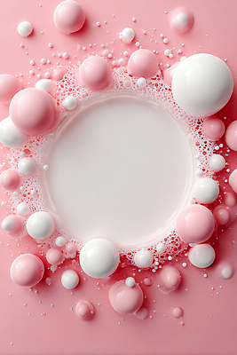 JPG 편집이미지 디자인 분홍색 백그라운드 추상 거품 공간 흰색 원형 중앙 크기 구슬 오브젝트 그림 조화 이미지편집 도형 컬러 무늬 파일형식