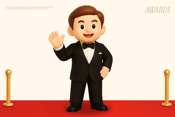 PSD 편집이미지 캐릭터 드레스 포즈 턱시도 이벤트 귀여움 축제 흰색 분위기 군중 손흔들기 시상식 연말 편집3D 옷 컬러 컨셉 모션 사람 정장 3D 파일형식