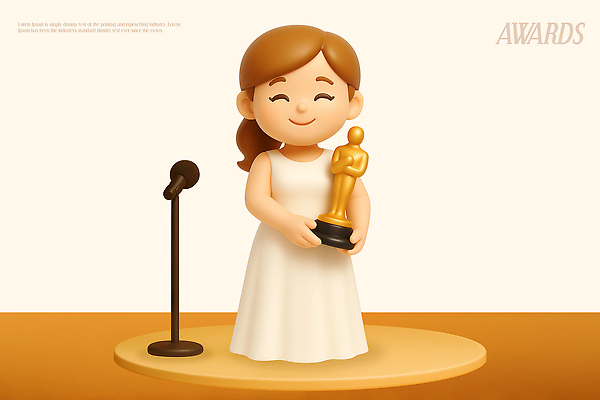 PSD 편집이미지 캐릭터 드레스 행복 조명 소녀 스크린 기쁨 무대 수상_상을받음 트로피 마이크 시상식 연말 편집3D 옷 여자 감정 어린이 음향기기 3D 상_우승 파일형식