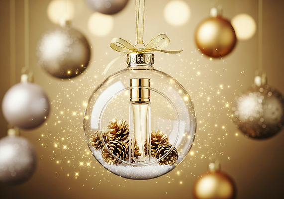 나무 식물 편집이미지 계절 기념일 컬러 컨셉 크리스마스장식 화장품 파일형식 크리스마스 장식 오너먼트 향수 소나무 꽃 금색 축제 겨울 따뜻함 선물 분위기 JPG 이미지편집