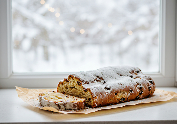 계절 기념일 음식 컨셉 창문 제과제빵 케이크 맛 CG 파일형식 크리스마스 슈톨렌 겨울 제빵 디저트 설탕 창가 분위기 빵 요리 달콤 편집이미지 편집실사 JPG