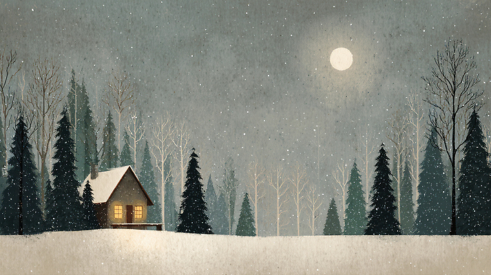 자연요소 식물 계절 기념일 컬러 건물 생태계 파일형식 겨울 주택 나무 달 풍경 조명 고요 뷰티풀 자연 흰색 조용 숲 차가움 크리스마스 그림 일러스트 국내일러스트 JPG