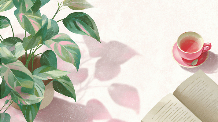 JPG 식물 디자인 여유 예술 일러스트 자연 탁자 실내 일상 책 컵 인테리어 평화 공간 분위기 읽기 열대식물 오브젝트 그림 오후 국내일러스트 식기 감정 가구 컨셉 모션 내부 라이프 생태계 파일형식