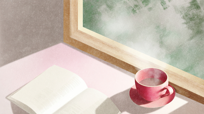 JPG 커피 예술 일러스트 휴식 따뜻함 책 컵 독서 햇빛 공간 분위기 편안함 창가 감성 내추럴 오후 차분 국내일러스트 식기 음료 컨셉 창문 태양 감각 파일형식