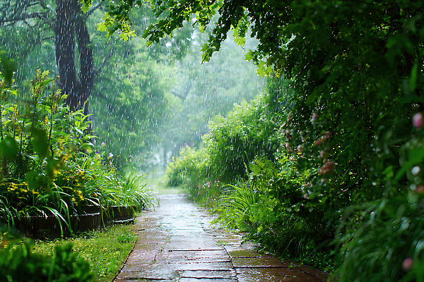 식물 길 컬러 휴식 비_날씨 CG 생태계 파일형식 숲 산책로 나무 꽃 자연 초록색 물방울 조용 신선 산책 풍경 조화 빗방울 편집이미지 편집실사 JPG