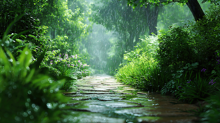 식물 길 컬러 컨셉 CG 생태계 파일형식 숲 돌길 자연 물방울 꽃 뷰티풀 분위기 산책로 습기 날씨 초록색 나무 편집이미지 편집실사 JPG