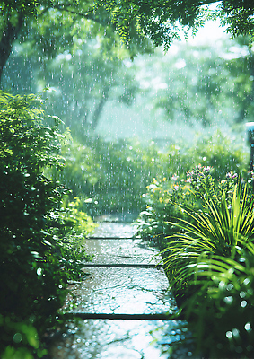 계절 길 태양 CG 생태계 파일형식 정원 돌길 식물 자연 물방울 산책로 풍경 여름 신선 생명 햇빛 편집이미지 편집실사 JPG