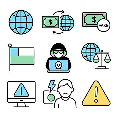 아이콘 돈 인터넷 경고 금융 글로벌 사기그릇 위험 보안 이미지 통화 해커 보이스피싱 사이버범죄 2D아이콘 AI파일 그릇 컨셉 모션 안전 경제 범죄 재산 피싱 파일형식 벡터