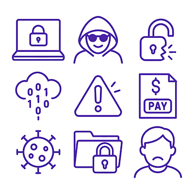 아이콘 기술 경고 암호 예방 파일 잠금 해킹 해커 보이스피싱 정보유출 2D아이콘 AI파일 범죄 보안 피싱 파일형식 벡터 유출