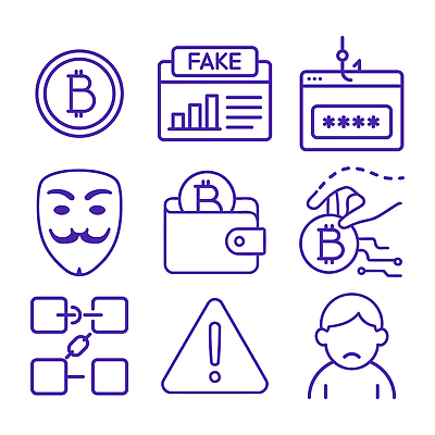 아이콘 인터넷 그래프 경고 자료 사기그릇 지갑 통화 해킹 보이스피싱 피싱 가상화폐 블록체인 사용자 2D아이콘 AI파일 그릇 돈 모션 금융 범죄 파일형식 벡터 4차산업