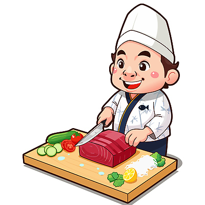 직업 캐릭터 채소 과일 주방용품 사람 수중동물 파일형식 벡터 요리사 주방 어류 손질 어린이 음식 오이 토마토 레몬 요리 재료 식사 레시피 맛집 신선 칼 도마 해산물 일러스트 일러캐릭터 AI파일