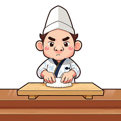 직업 캐릭터 음식 컨셉 모션 곡류 일본음식 파일형식 벡터 초밥 요리사 주방 조리대 쌀 요리 집중 재료 문화 기술 손짓 신선 식사 전통 정성 해산물 일러스트 일러캐릭터 AI파일