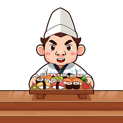 직업 캐릭터 전통 음식 준비 일본음식 파일형식 벡터 초밥 요리사 쟁반 맛있는 해산물 식사 요리 주방 전통음식 식사준비 일러스트 일러캐릭터 AI파일