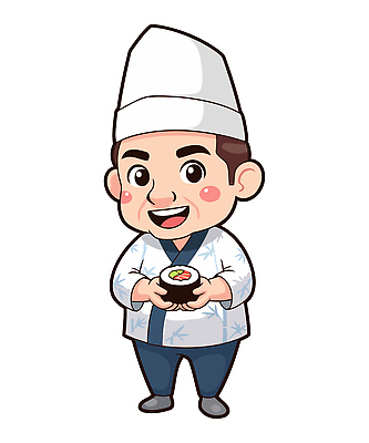 직업 캐릭터 전통 옷 아시아 음식 컨셉 표정 일본음식 파일형식 벡터 요리사 초밥 귀여움 요리 유니폼 한국 미소 주방 맛 전통의상 재료 신선 일러스트 일러캐릭터 AI파일