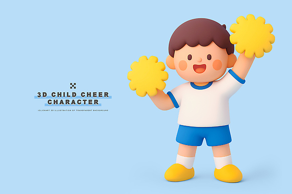 감정 컬러 셔츠 바지 표정 사람 3D 디지털합성 파일형식 어린이 응원 캐릭터 디자인 웃음 기쁨 파란색 백그라운드 티셔츠 반바지 노란색 스포츠 편집3D PSD 편집이미지