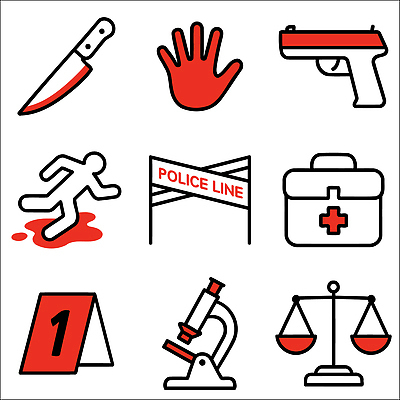 아이콘 과학 의학 총 범죄 칼 경찰 검사_조사 법 증거 정의 법정 피해자 2D아이콘 AI파일 직업 무기 사람 피해 파일형식 벡터
