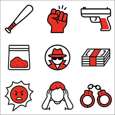 아이콘 감정 상징 돈 스트레스 총 야구방망이 폭력 범죄 불안 범죄예방 마약 2D아이콘 AI파일 무기 야구용품 재산 사회이슈 예방 파일형식 벡터
