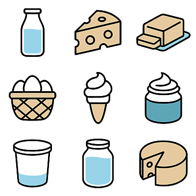 모양 아이콘 디자인 음료 음식 컬러 아이스크림 치즈 유제품 계란 우유 크림 그림 버터 요거트 2D아이콘 AI파일 디저트 알 파일형식 벡터
