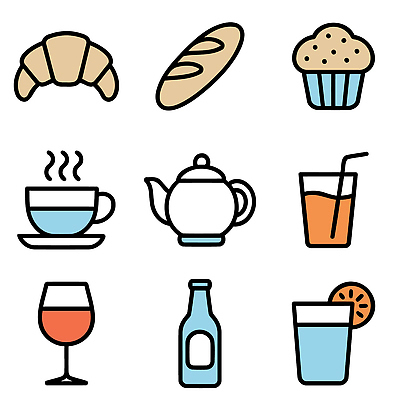 아이콘 음료 음식 빵 디저트 그래픽 와인 식사 주스 카페 크루아상 머핀 2D아이콘 AI파일 주류 상점 파일형식 벡터
