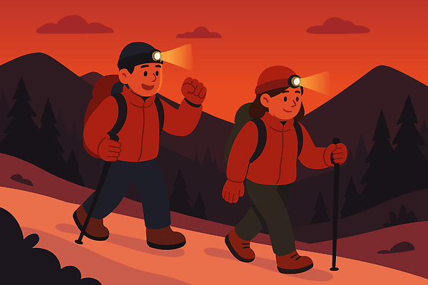 일러스트 모션 자연 산 풍경 야외 두명 친구 걷기 노을 등산 하이킹 탐험 도전 체험 저녁 즐거움 산길 국내일러스트 AI파일 자연요소 감정 길 컨셉 관계 레저 사람 트래킹 야간 생태계 파일형식 벡터