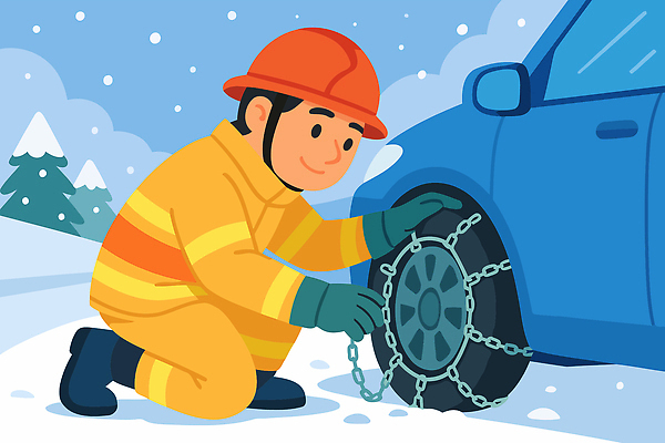 계절 길 육상교통 컨셉 교통시설 도움 구조원 소방 안전수칙 파일형식 벡터 겨울 소방관 자동차 타이어 쇠사슬 도로 설치 눈사람 안전 작업 날씨 차선 구출 모션 분위기 국내일러스트 일러스트 AI파일 생활안전