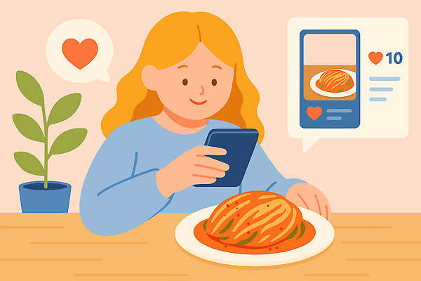 여자 음료 일러스트 탁자 김치 이야기 요리 핸드폰 소파 주방 식사 편안함 즐거움 소셜미디어 인기 좋음 국내일러스트 AI파일 감정 한식 가구 컨셉 의자 사람 전자제품 감각 파일형식 벡터