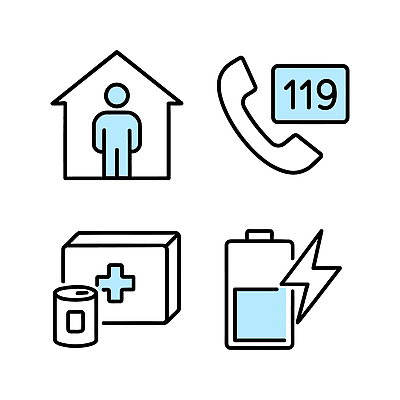 아이콘 의학 모션 건강 관리 건물 응급 도움 소방 전화번호 파일형식 벡터 응급상황 안전 통화 119 약 주택 건전지 충전 준비 구출 사람 건강관리 연락처 2D아이콘 AI파일