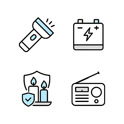 아이콘 컨셉 초 전자제품 파일형식 벡터 건전지 촛불 라디오 안전 비상사태 소통 야외 준비물 경고 장비 긴급 2D아이콘 AI파일
